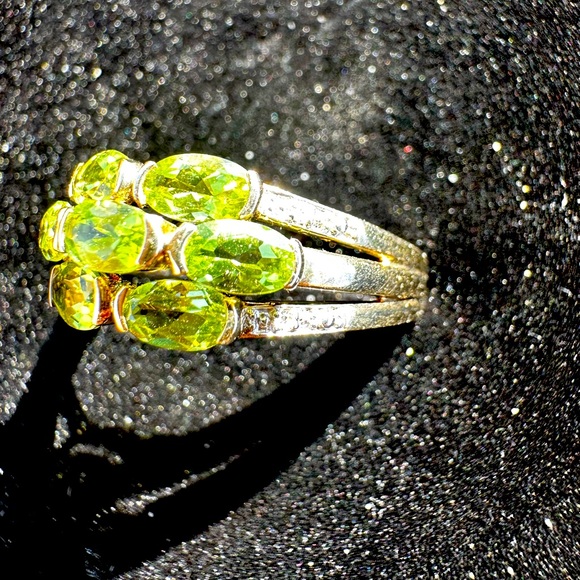Natural Diamond & Green Prasiolite Ring Band 7 7.5 solid gold on 925 lk emerald - Picture 4 of 6